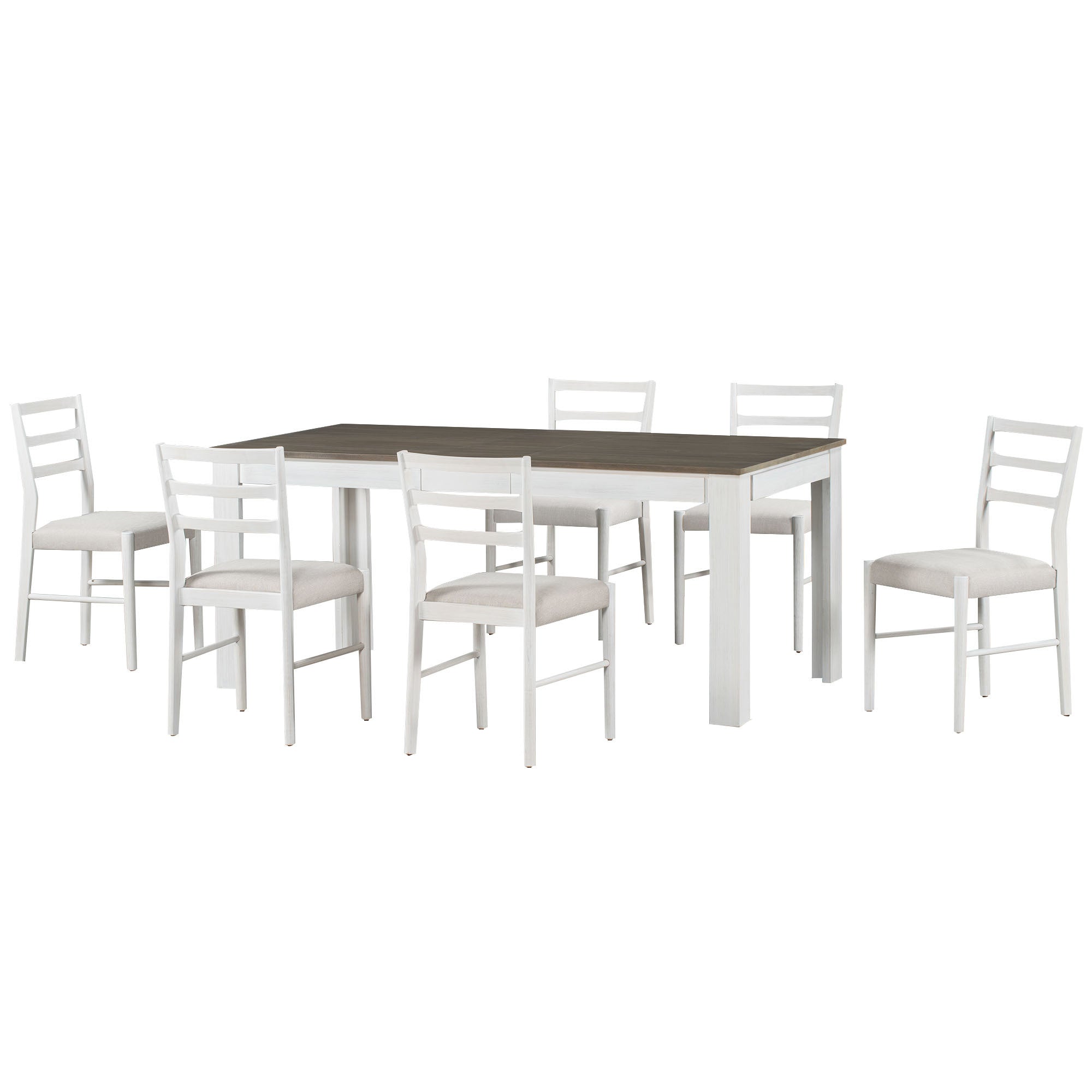 7-Pc. Extendable Dining Table Set w/ Chairs (Brown+White)