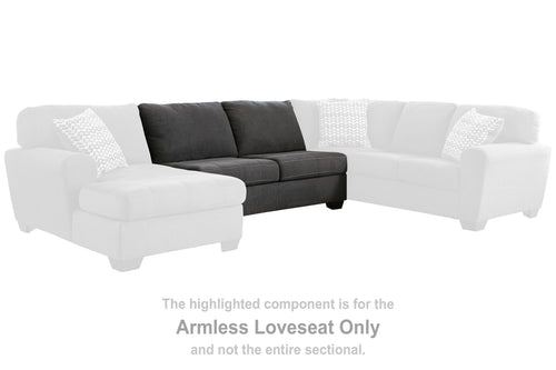 Armless loveseat section in slate gray with backrest and two seat cushions