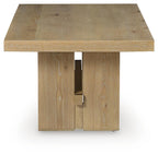 Light brown wood end table with open shelf and two broad side panels