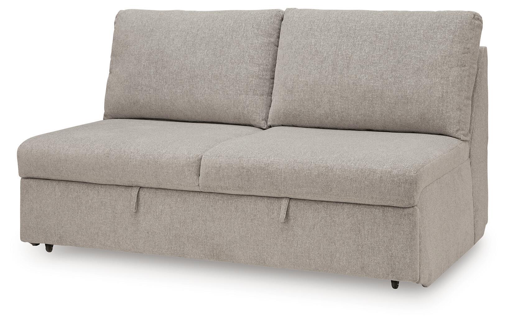Flint gray pop-up sleeper sofa from side angle with two back cushions