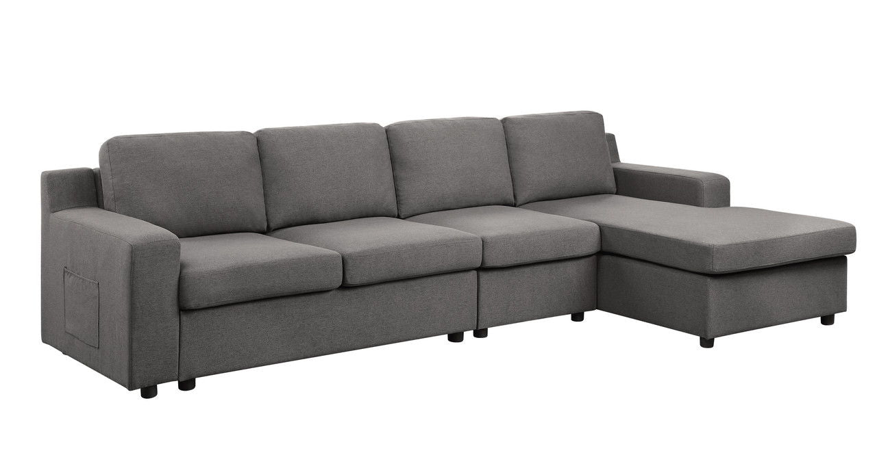 Waylon - 4 Seater Linen Sectional Sofa Chaise With Pocket - Gray
