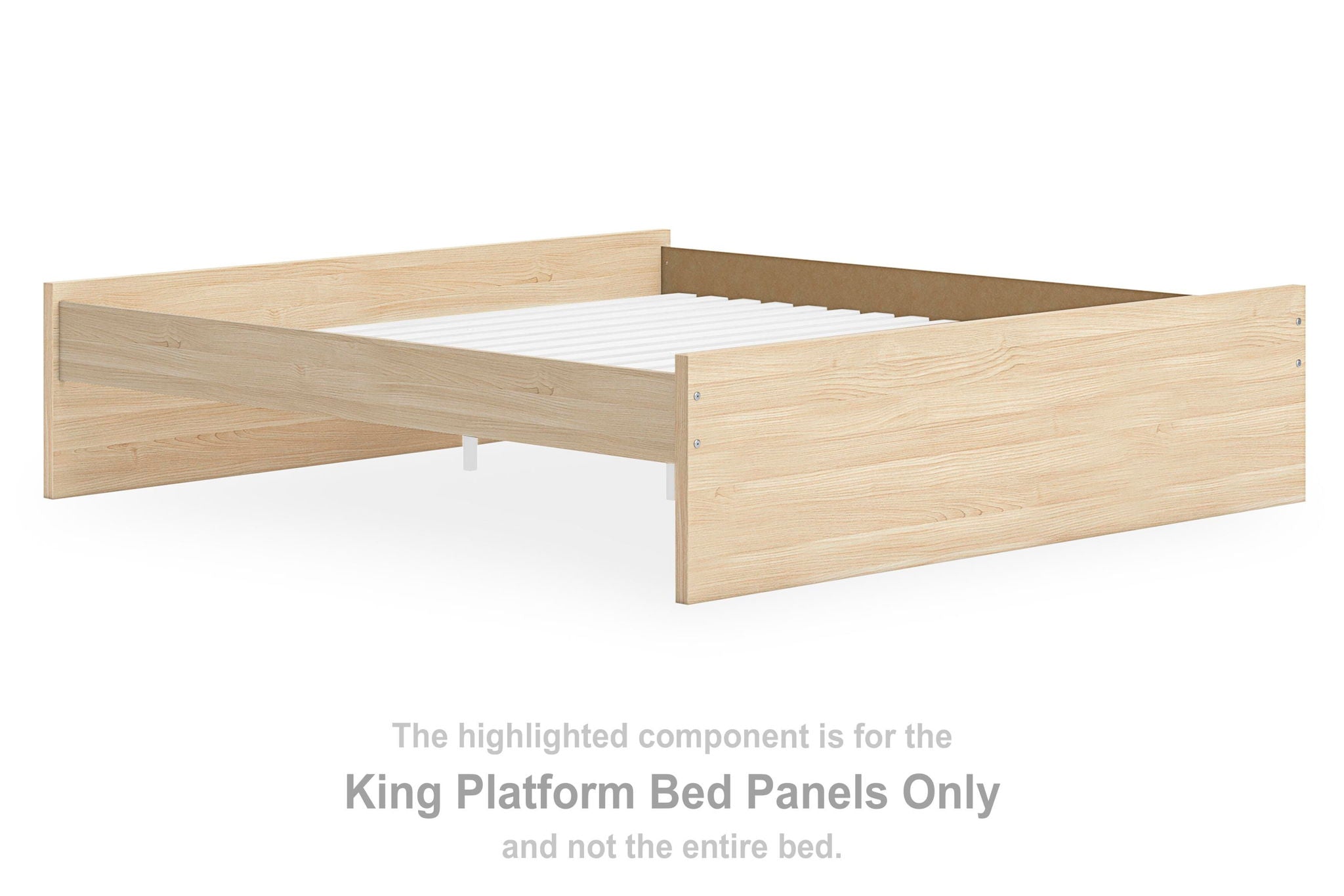 King platform bed panels in natural wood, two-panel side view