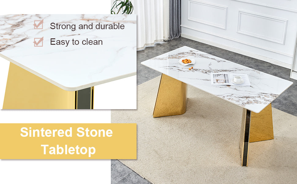 Jade Stone Dining Table & 4 White Chairs
