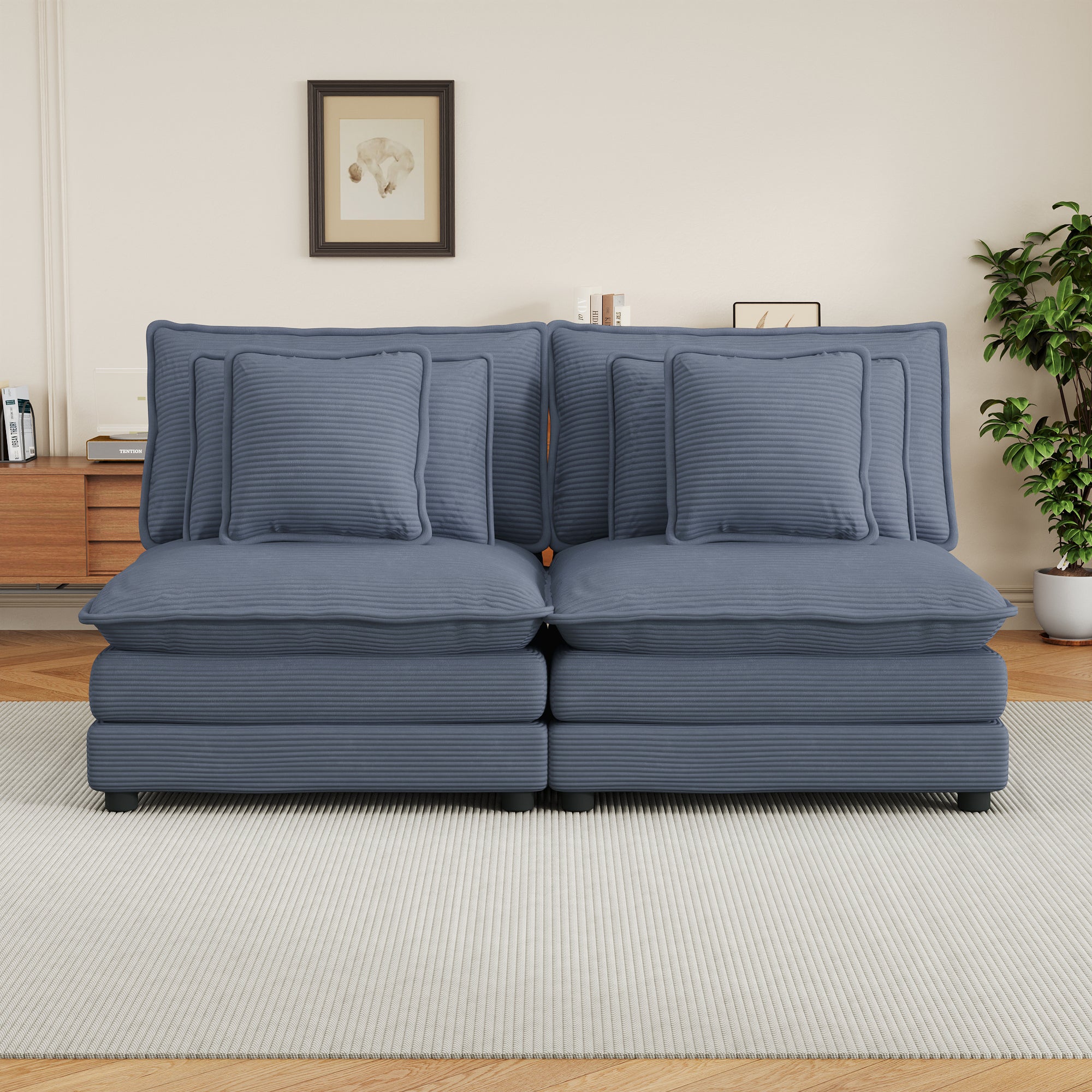 70.8" Modern Blue Corduroy Modular Sofa for Living Room