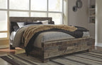 Panel bedroom bed frame with dark wood finish and curved headboard
