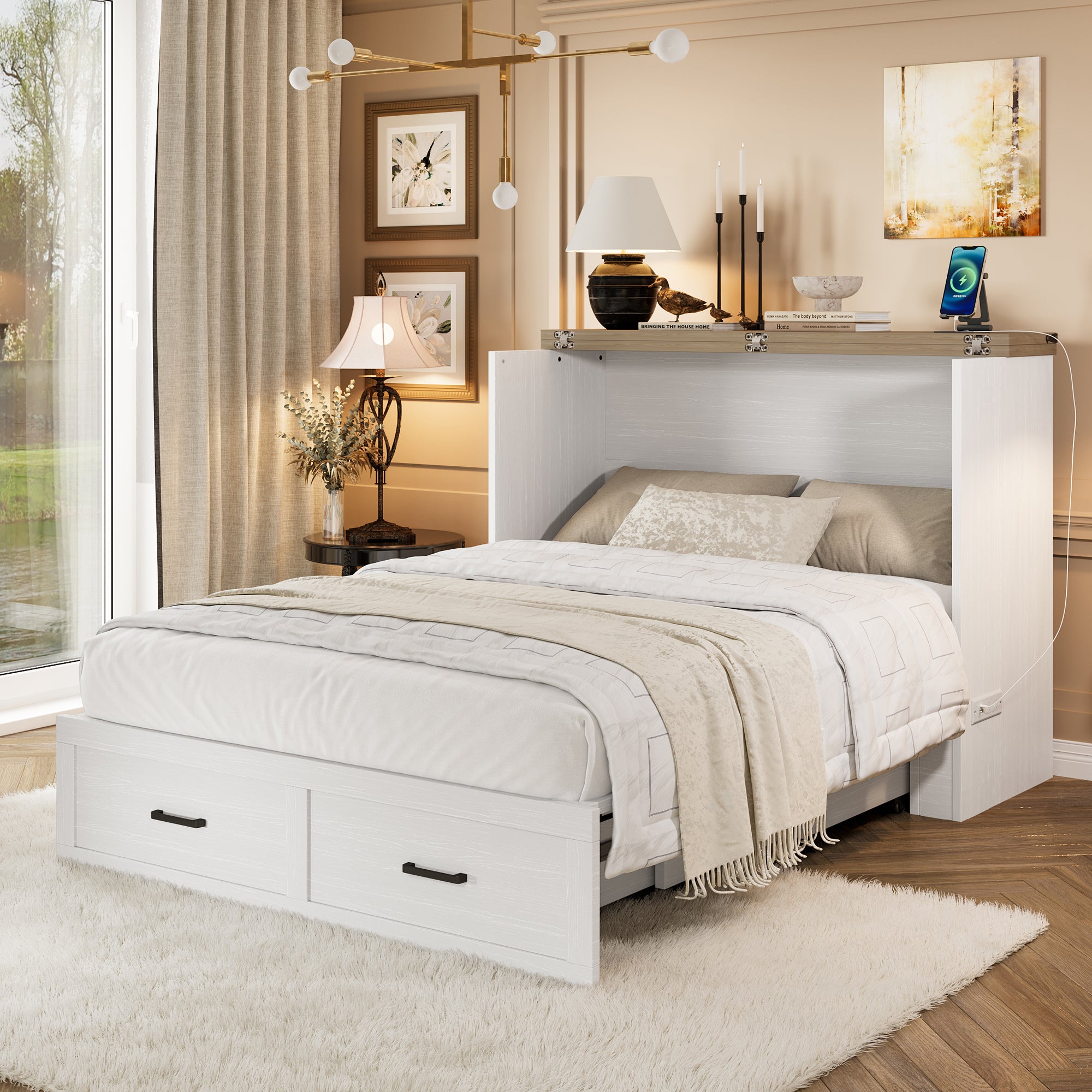 Murphy Bed Cabinet Full Size: Charging, Storage, Small Space Solution