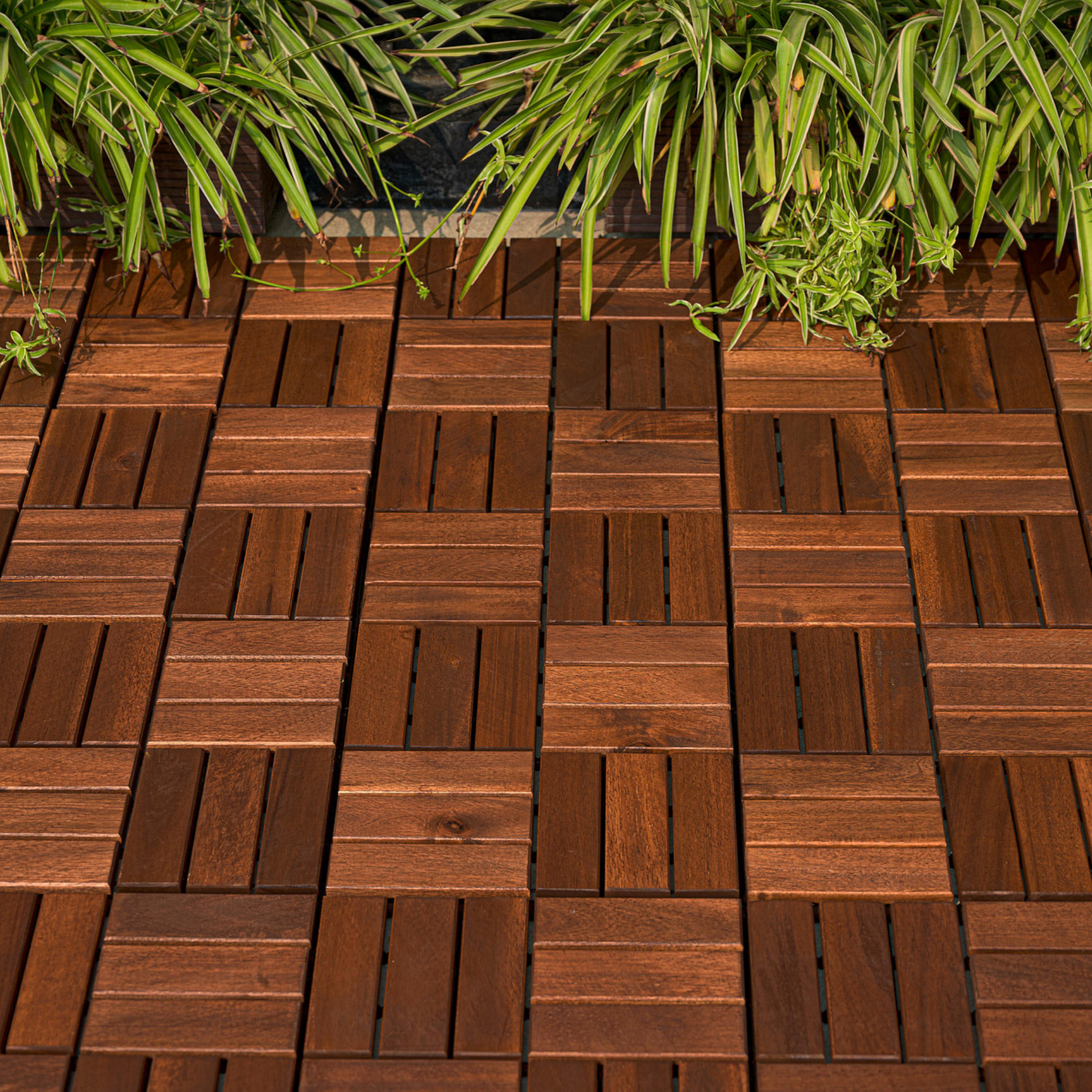 30 PCS Interlocking Deck Tiles 12" x 12" Acacia Hardwood Outdoor Flooring for Patio
