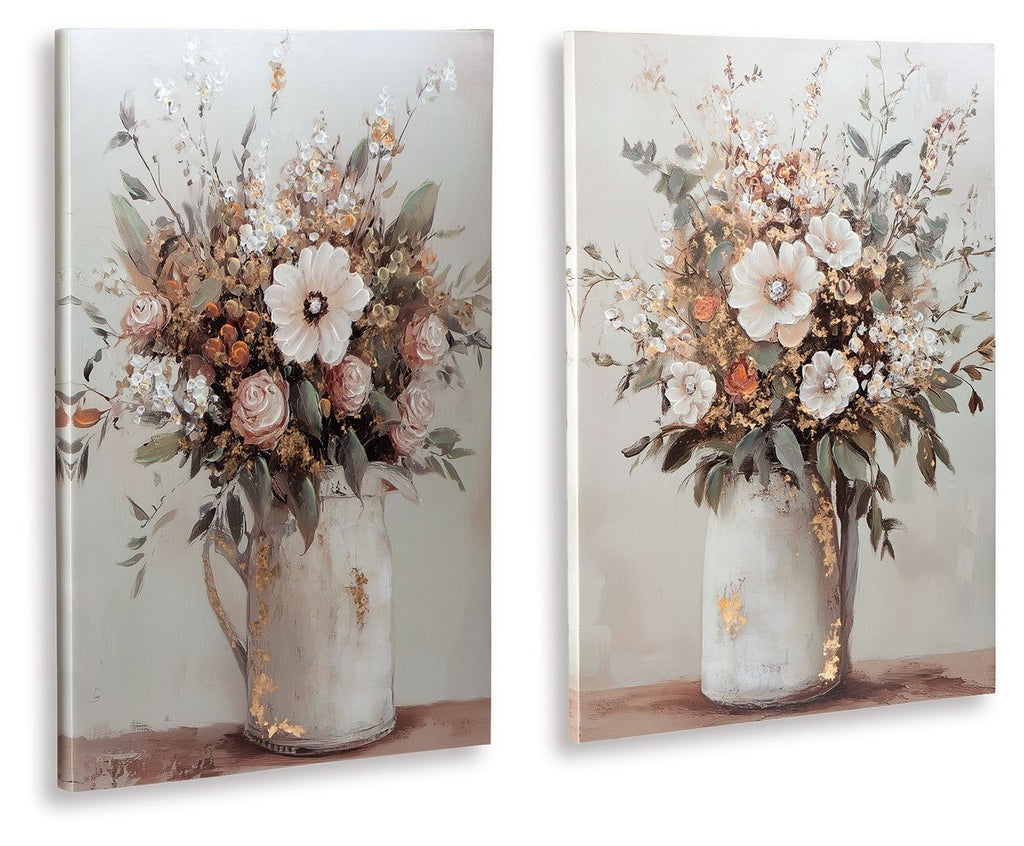 Set of 2 floral wall art prints, white vase bouquets with pastel blooms