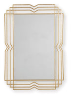 Gold accent mirror with layered geometric rectangular frame and clear glass panel