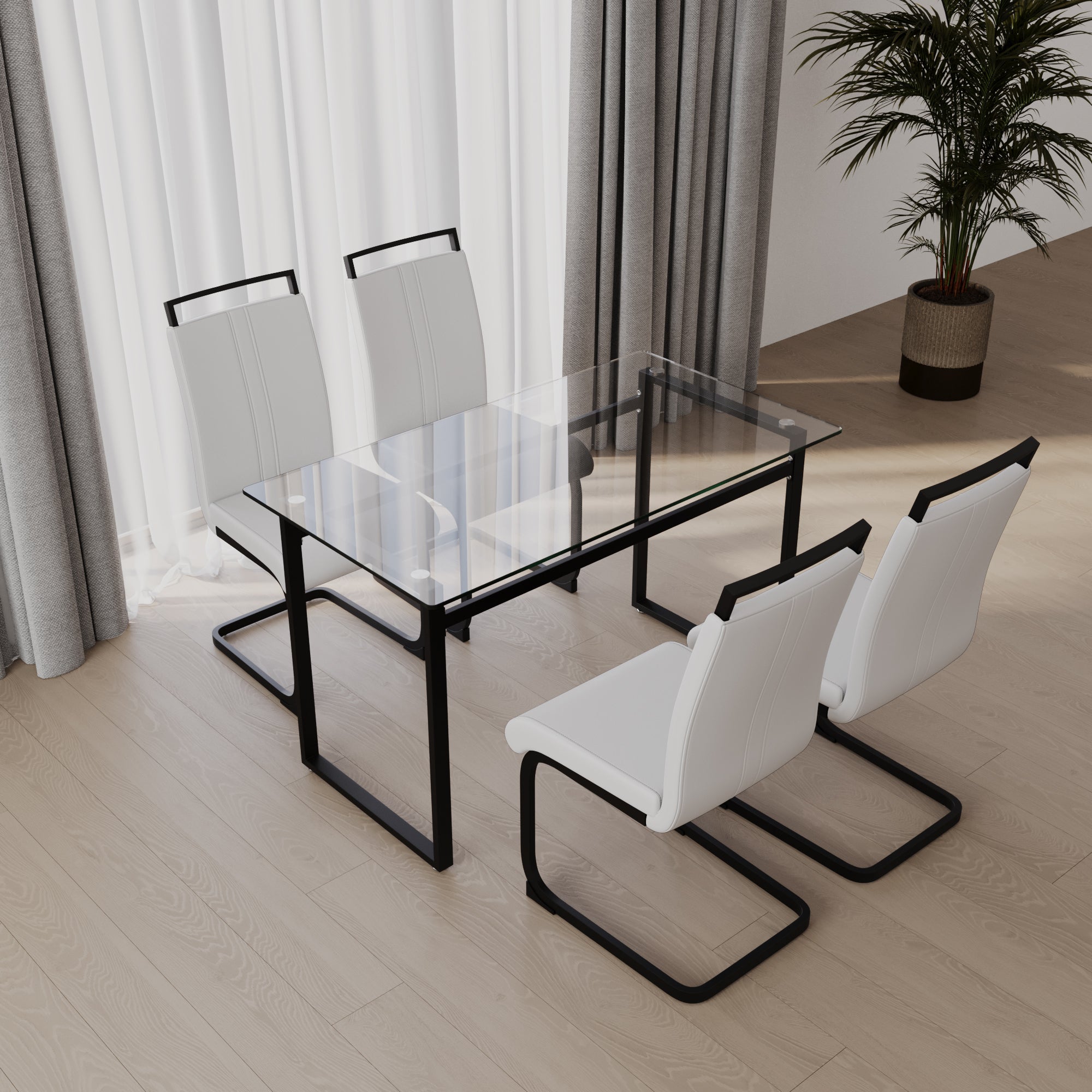 51" Glass Dining Table Set for 4 | Black Legs