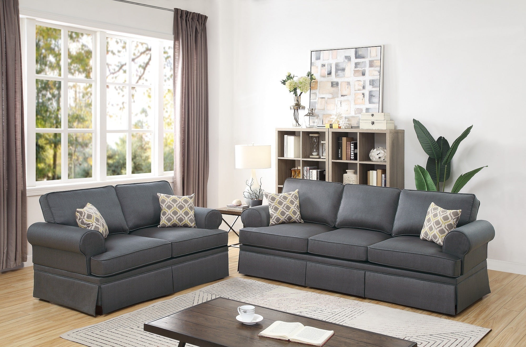 Charcoal Gray Polyfiber Sofa Set - 2 Pieces