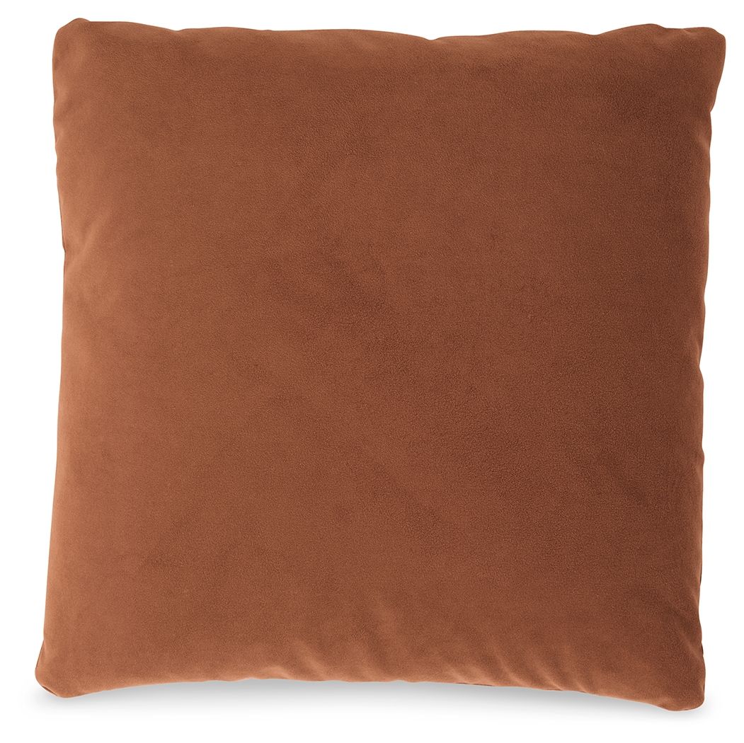 Light brown square throw pillow with textured fabric and stitched border