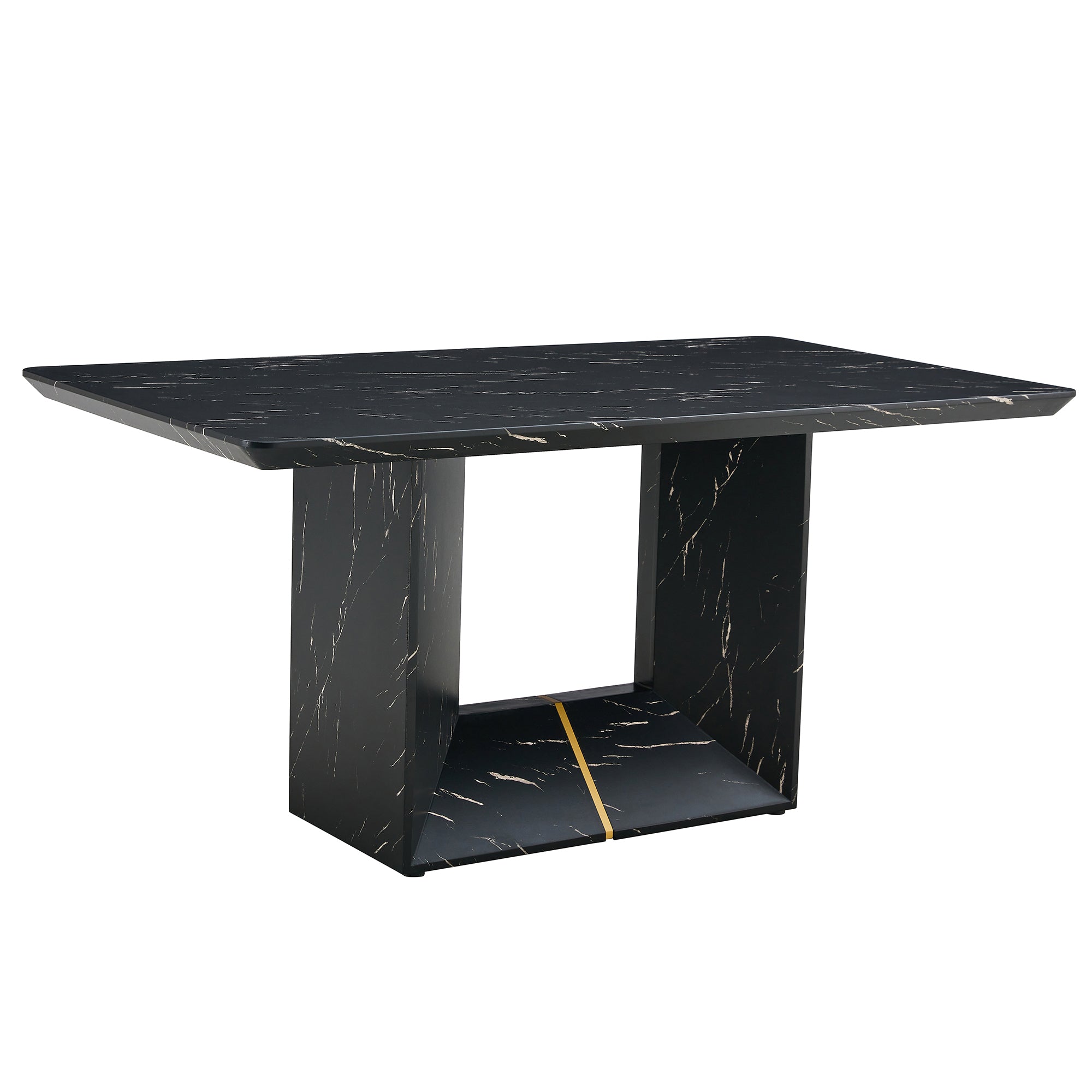 Black Marble Dining Set with 4 Chairs