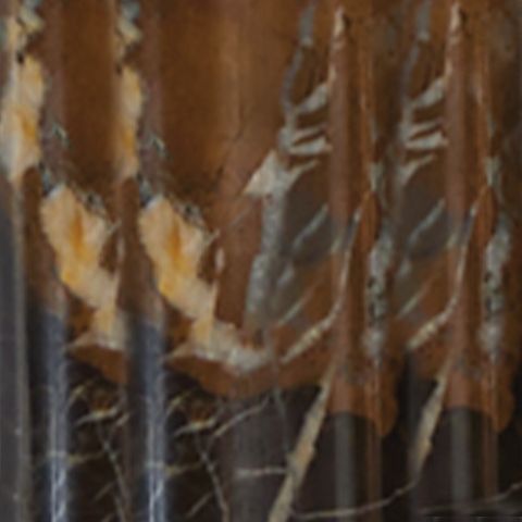 Textured brown marbled metal lamp column with thin gray veins