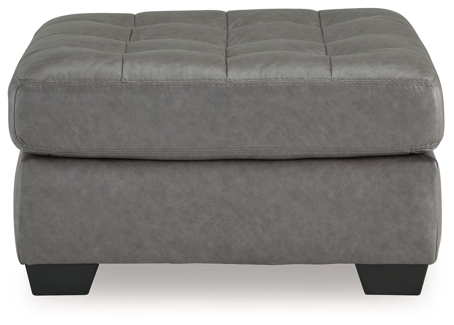 Oversized accent ottoman in gray with stitched panels and square black legs