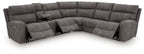 Dark gray power reclining sectional sofa with corner chaise and extended footrest sections