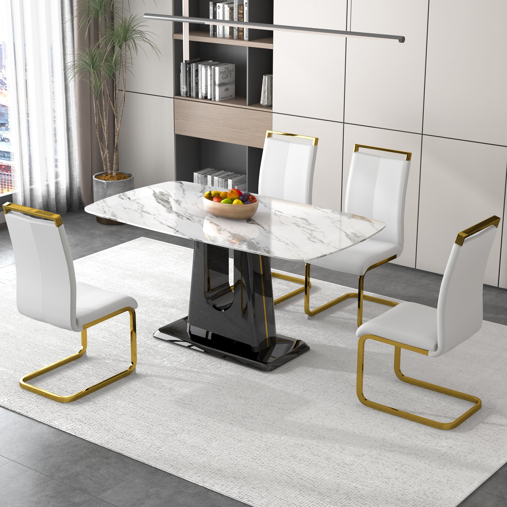 White Marble Dining Table & 4 Chairs Set