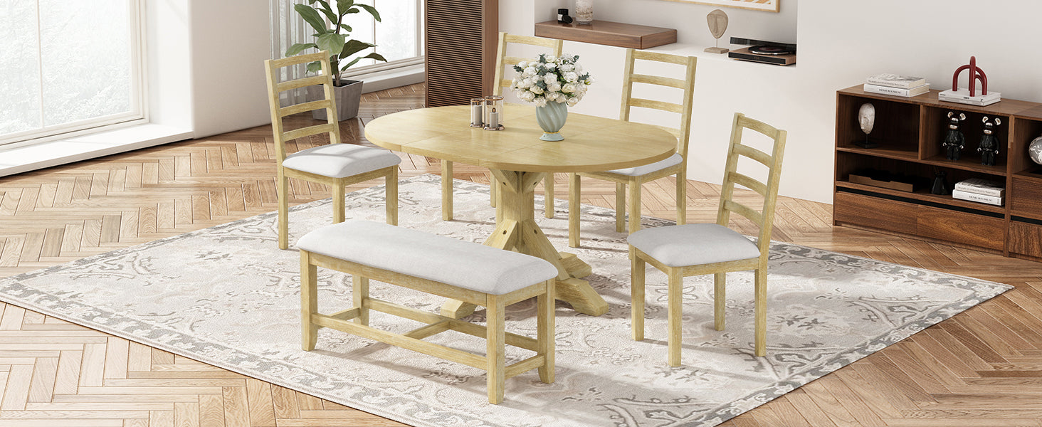 Farmhouse 60" Extendable Dining Table Set - 6 Pcs