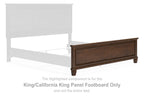Brown king/Cal king panel footboard with centered trim and side rails