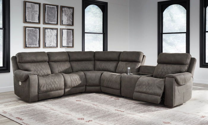Hoopster Gunmetal Gray Zero Wall Power Recliner Sectional-Reclining Sectionals-American Furniture Outlet