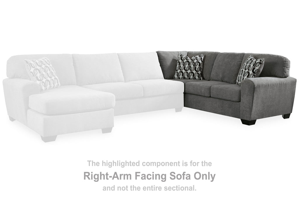 Gray and white sectional sofa with corner wedge and right-arm facing chaise