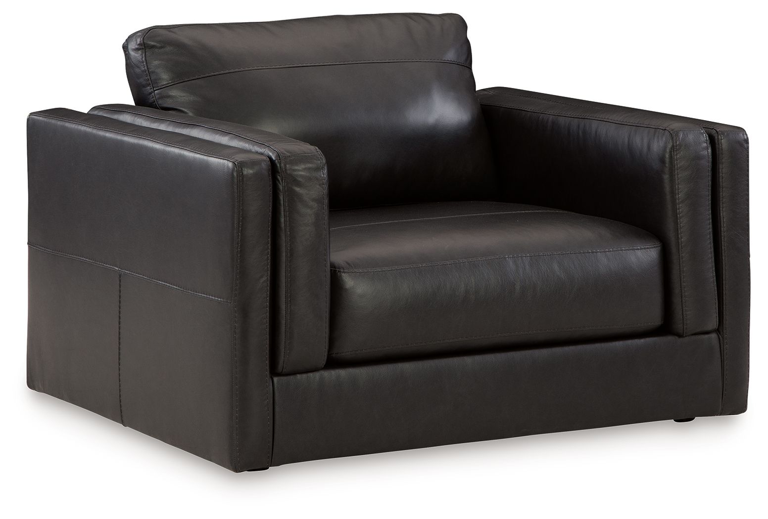 Black leather armchair with wide track arms and padded seat