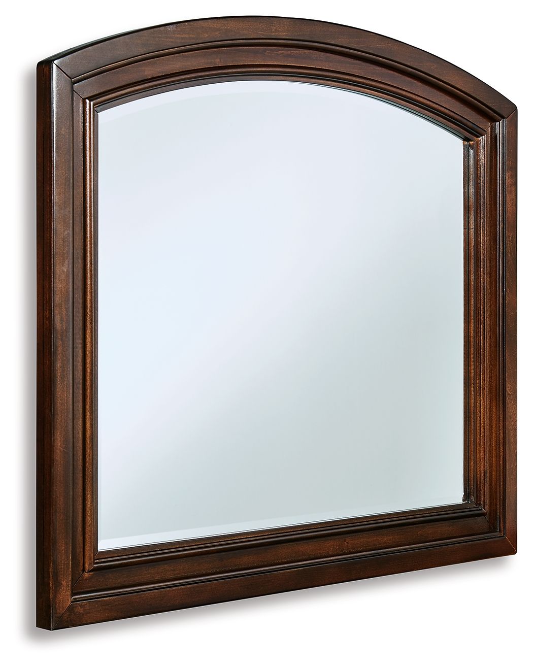 Porter rustic brown bedroom mirror with arched top wooden frame