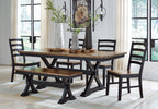 Dining table set with dark chairs and wood tabletop