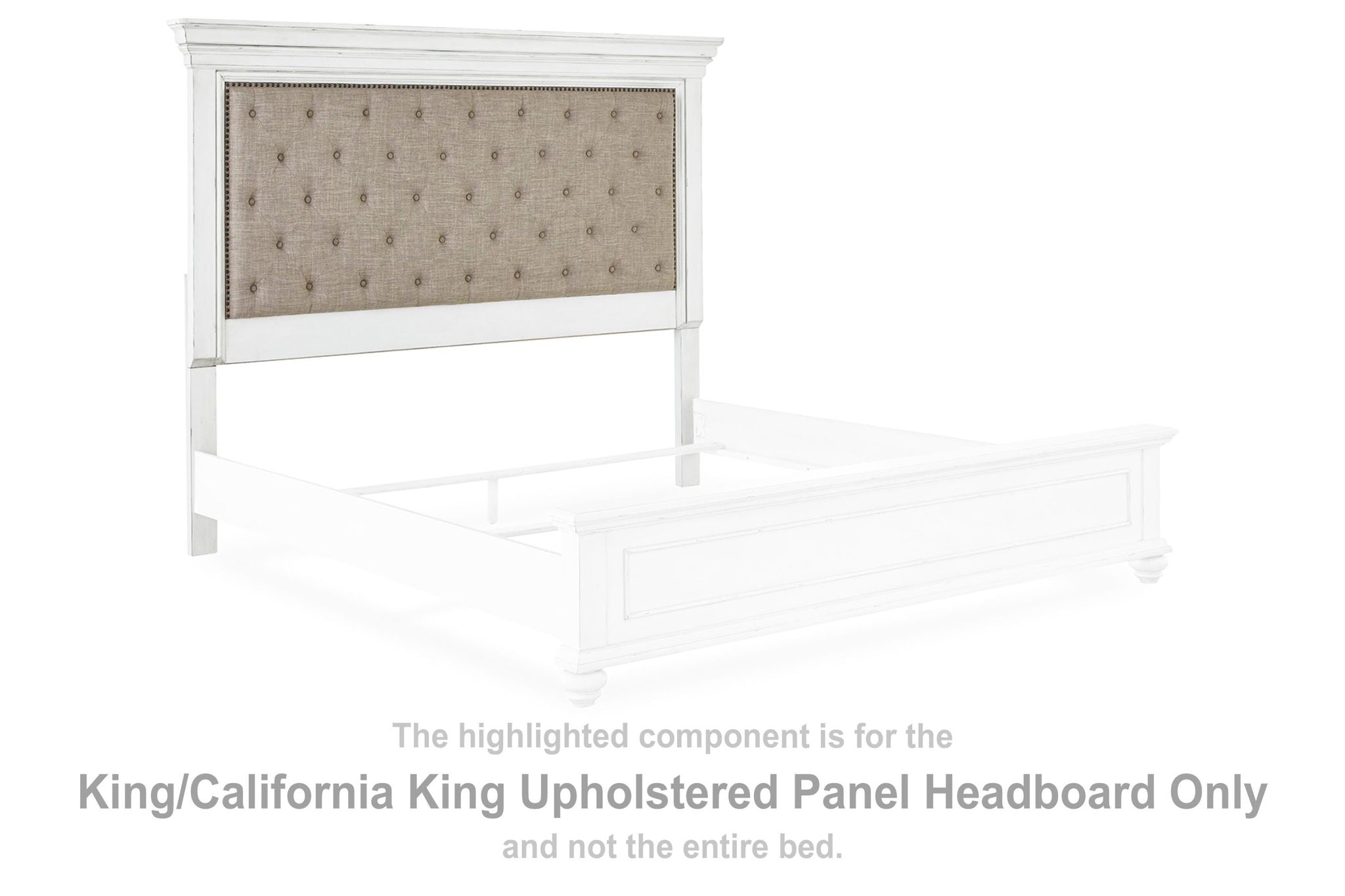 Whitewash upholstered panel headboard with button-tufted center, king/Cal king size