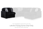 Black corduroy LAF corner chair section with thick armrests and tufted back cushion