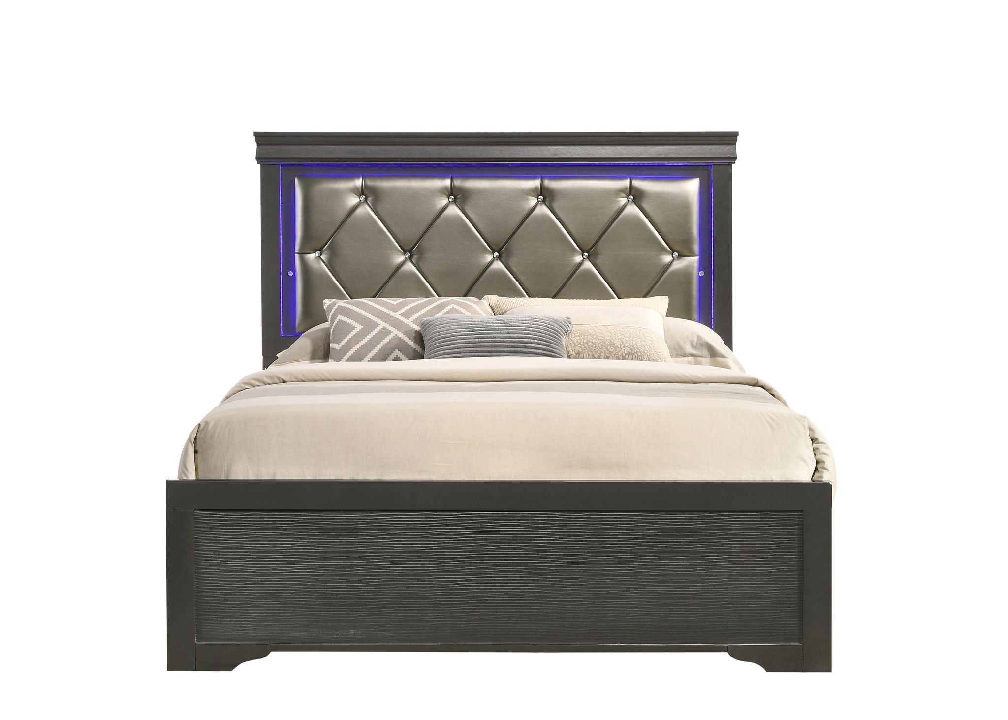 Modern Full Size LED Bed - Gray Wood Frame with Lighting