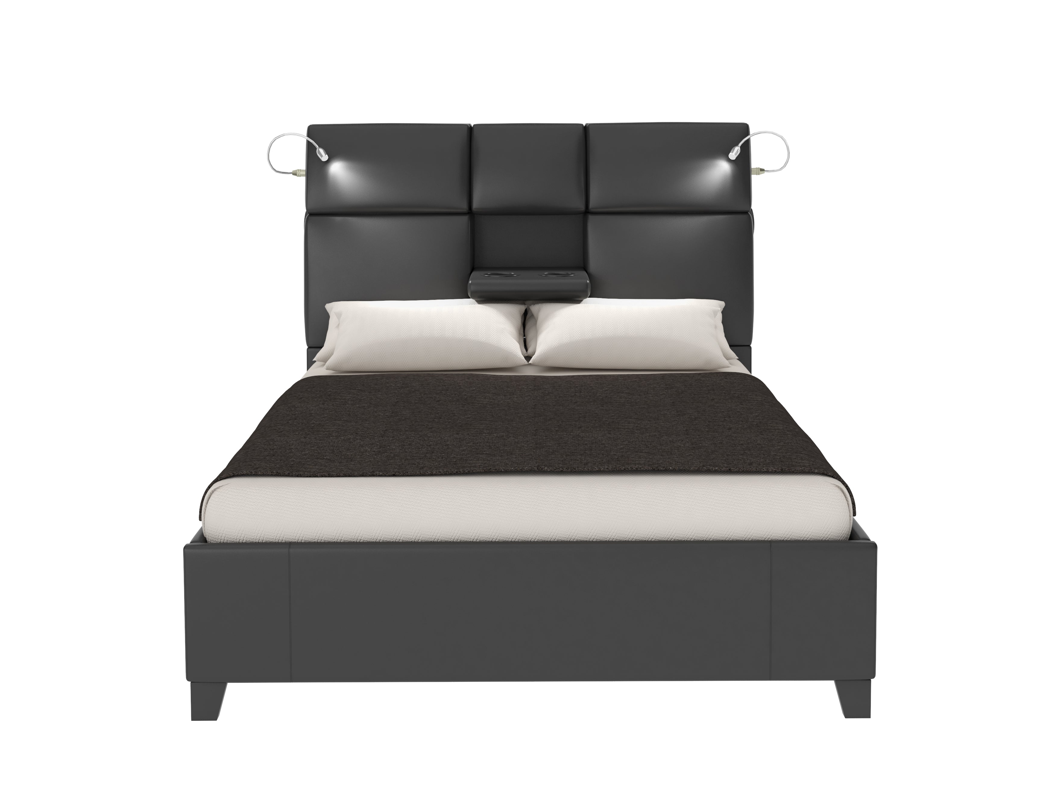 King Music Bed - Touch Lighting, Bluetooth Sound, Beverage Tray - Black