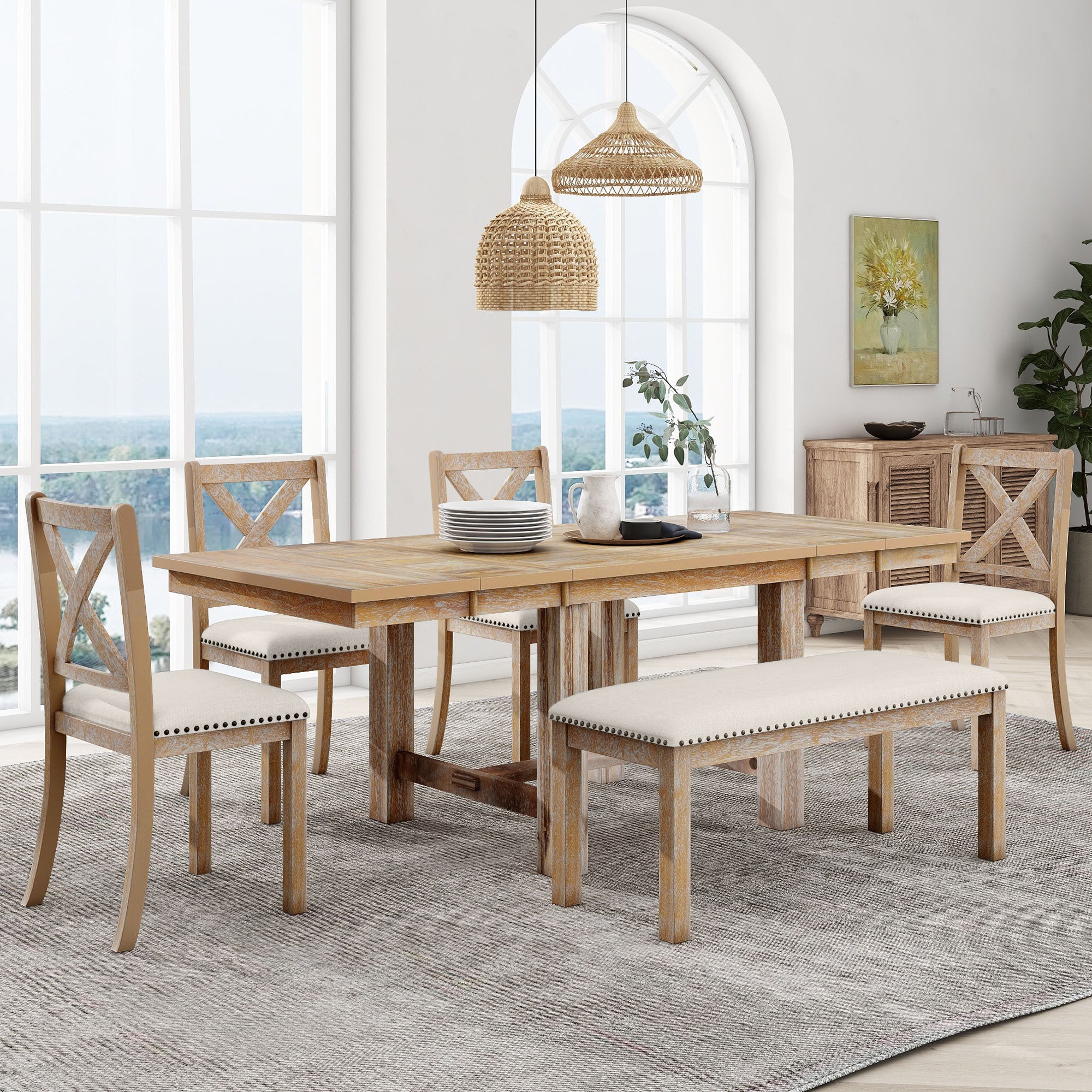 82" Farmhouse Dining Table Set, 6-Piece