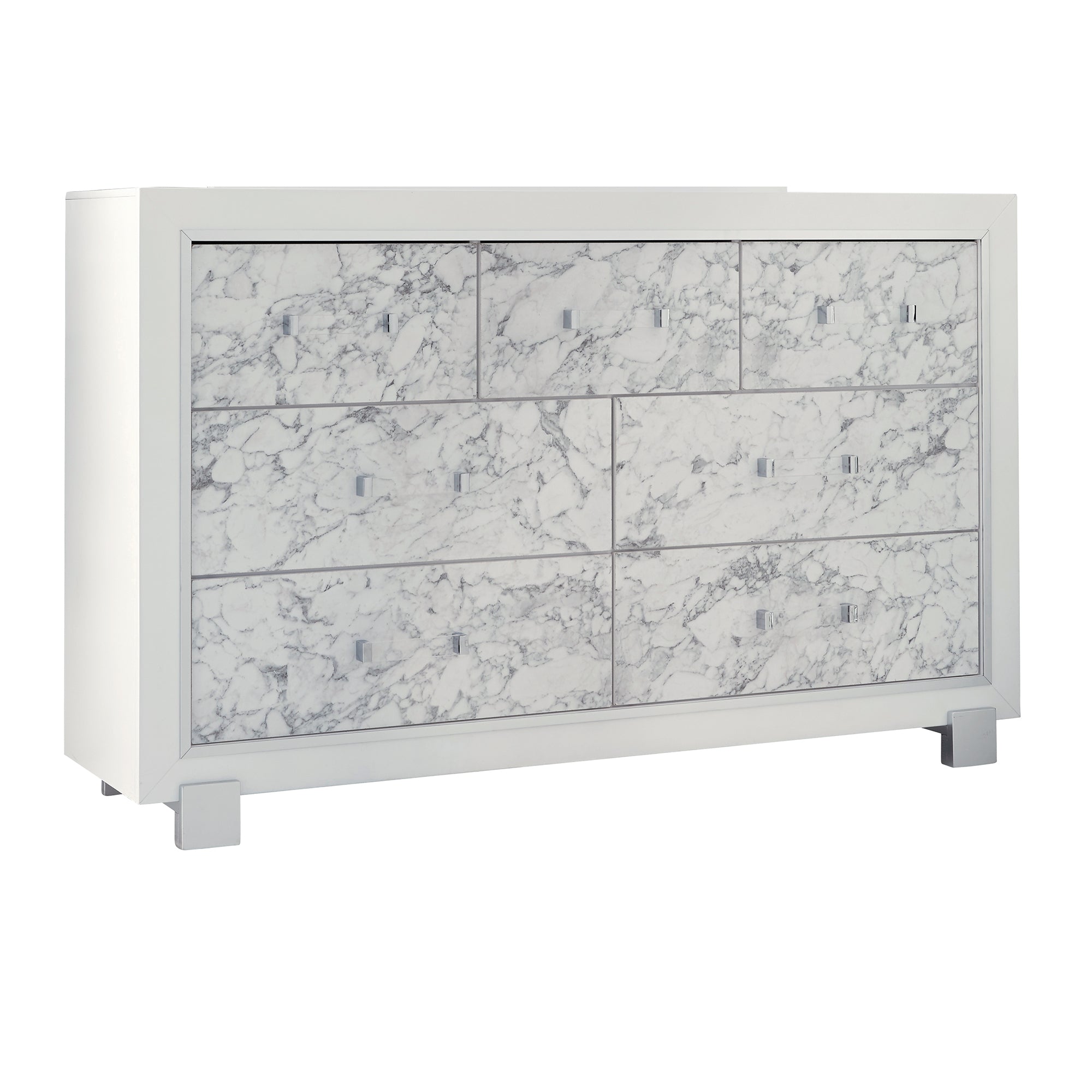 SKYE White Marble Style Dresser - Spacious Drawers, MDF