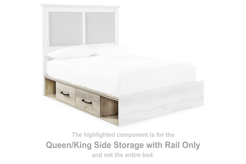 Cambeck whitewash queen/king side storage rail with drawers and open shelves