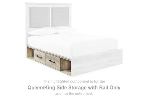 Cambeck whitewash queen/king side storage rail with drawers and open shelves