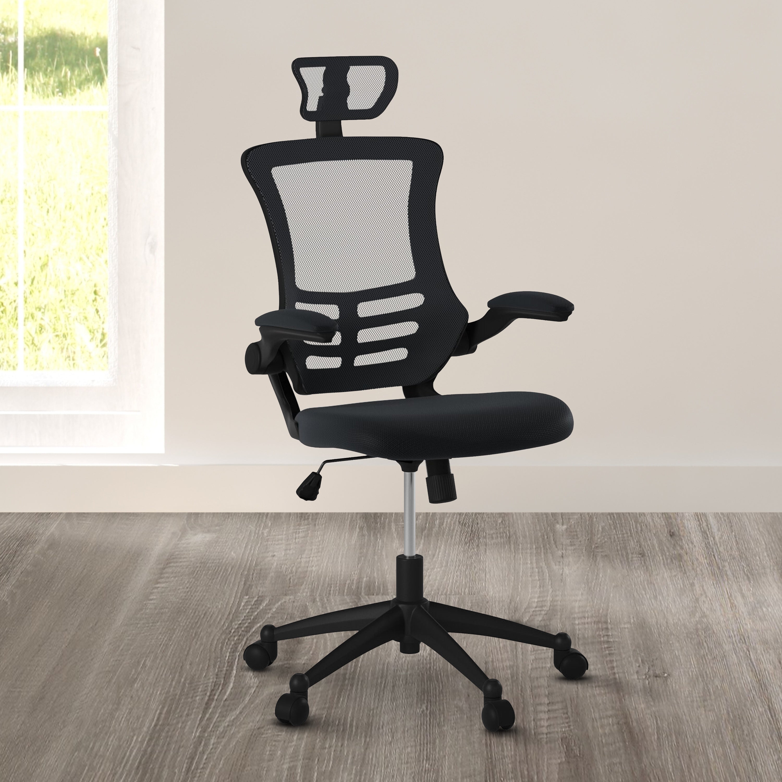 High-Back Mesh Office Chair with Headrest & Flip-Up Arms