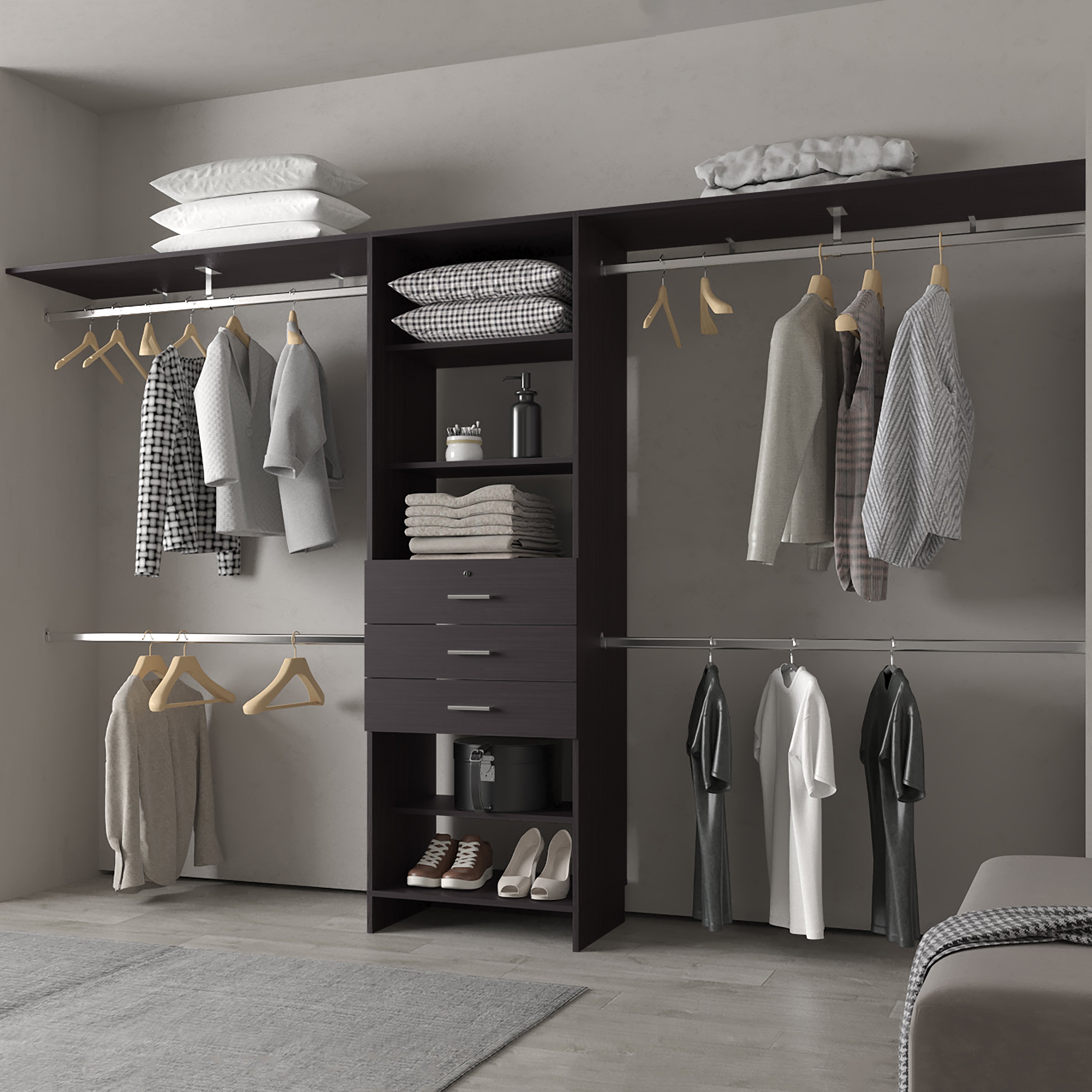 FM Furniture Modular Closet Organizer Wengue with Rods, Shelves