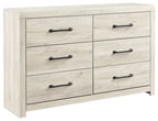 Cambeck whitewash dresser with six drawers and black bar handles, 3-over-3 layout