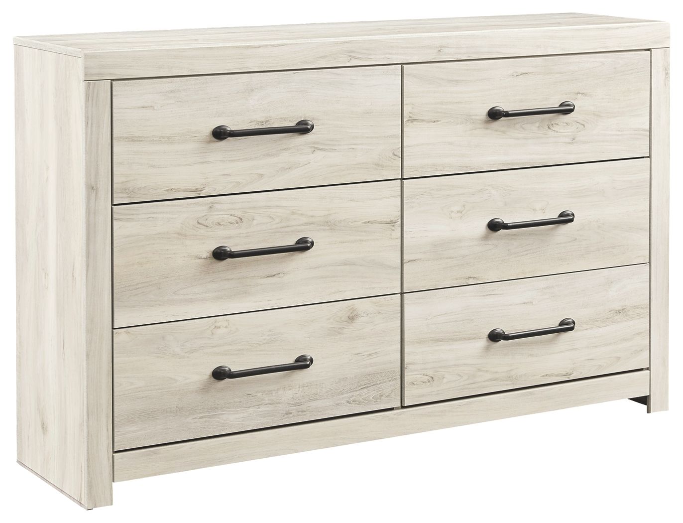 Cambeck whitewash dresser with six drawers and black bar handles, 3-over-3 layout