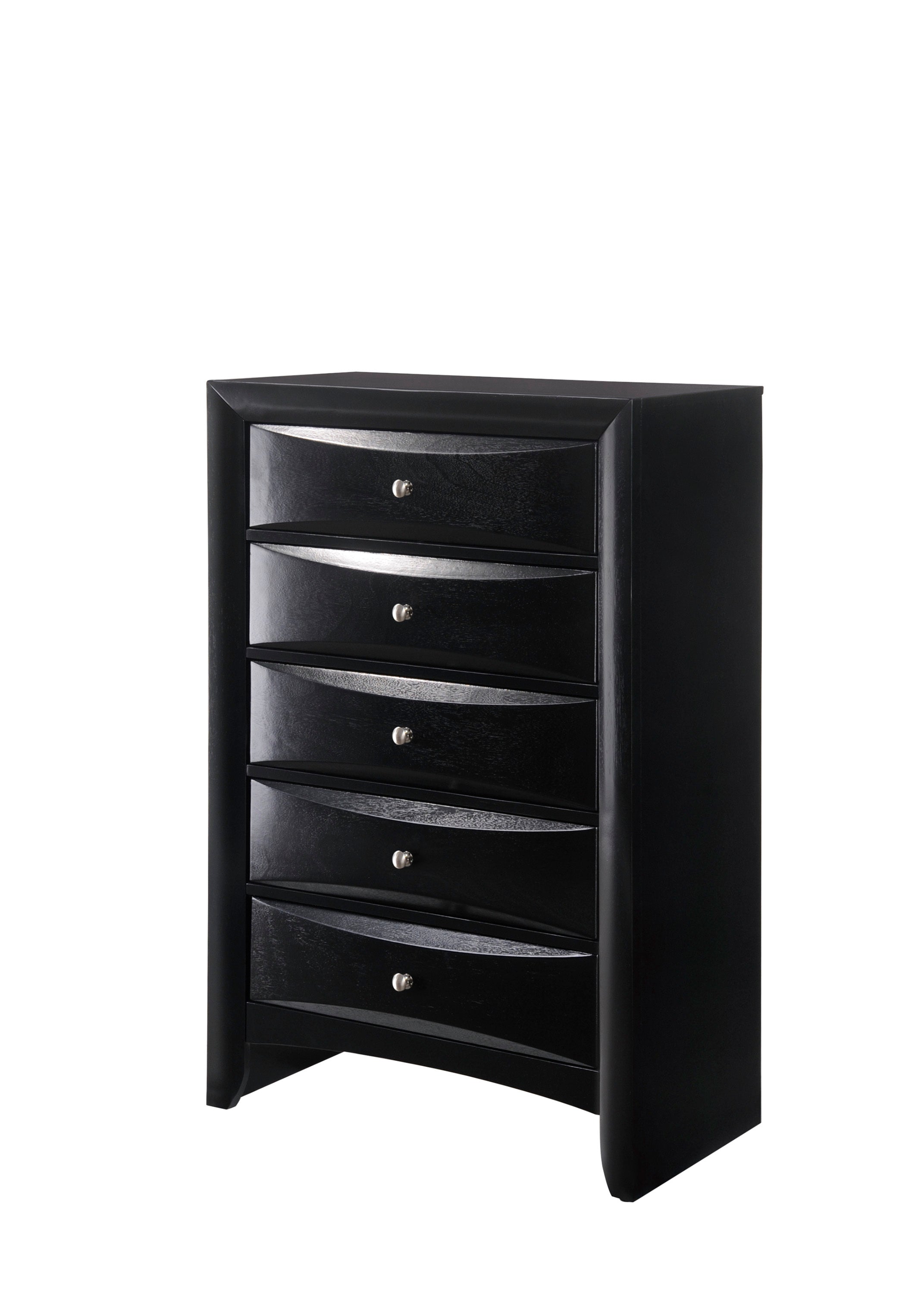 Contemporary Black 5-Drawer Solid Wood Bedroom Chest