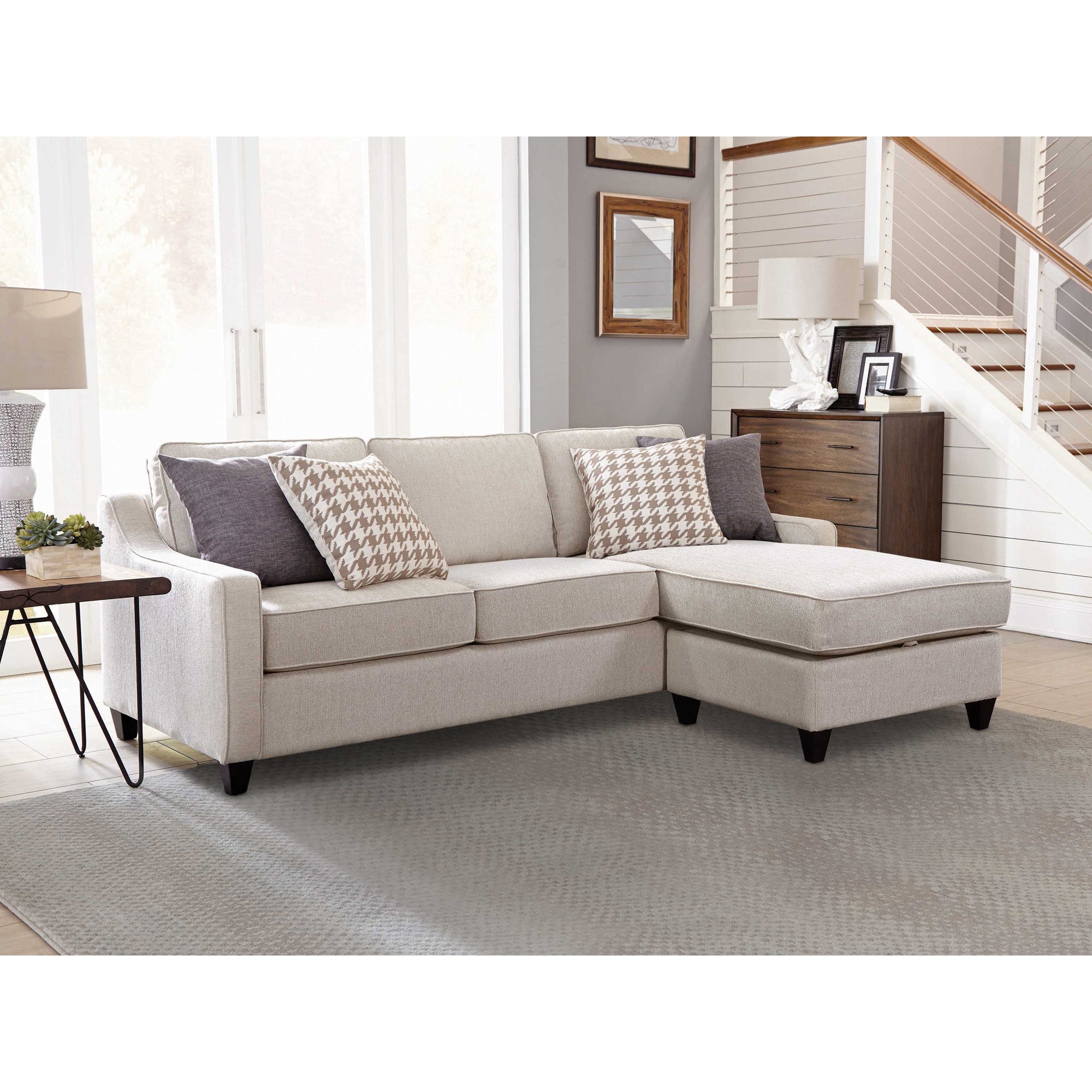 Isla Platinum L-shaped Upholstered Sectional Sofa w/ Pillows