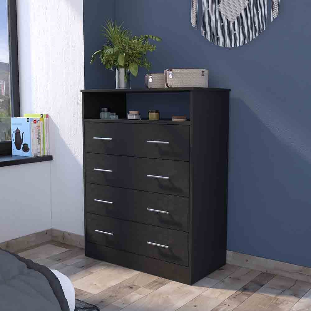 Wuju Black 4-Drawer Bedroom Dresser Storage