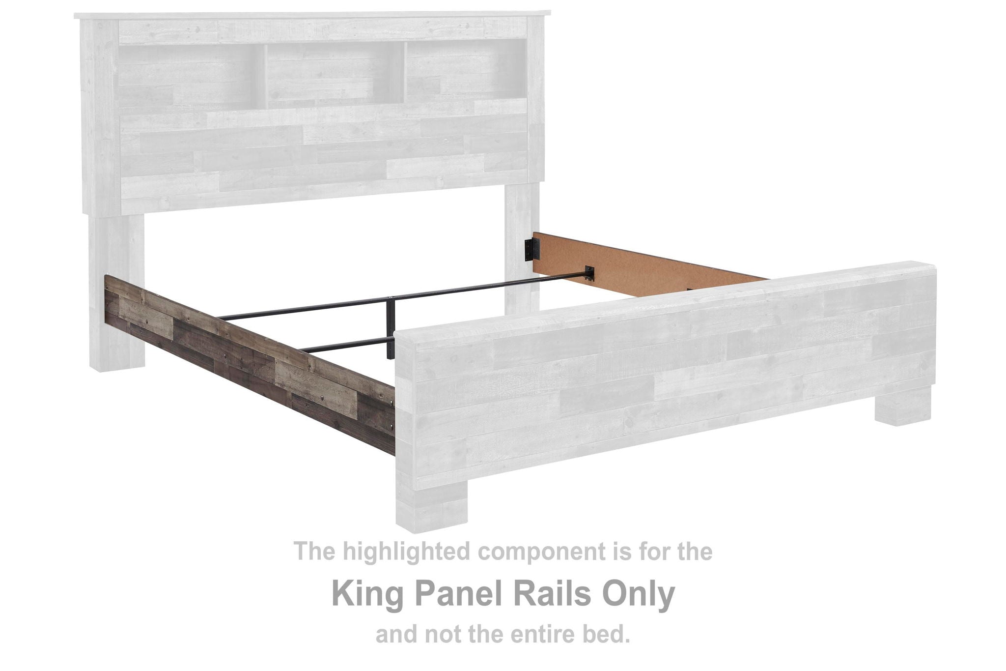 King panel bed rails with white slatted panels and dark metal brackets