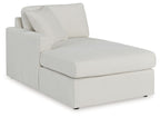 Corner chaise lounge with light oyster upholstered fabric and square armrest