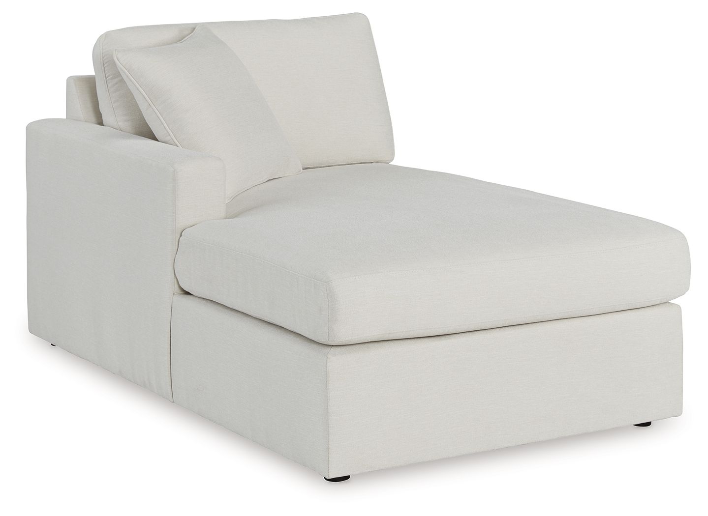 Corner chaise lounge with light oyster upholstered fabric and square armrest