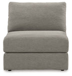 Ash gray armless chair with thick back cushion and cushioned block base
