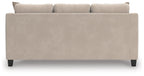 Taupe fabric sofa back panel with three seat back cushions