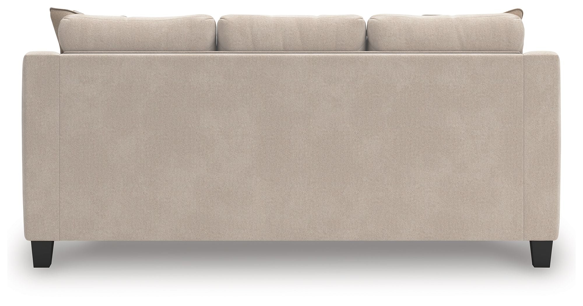 Taupe fabric sofa back panel with three seat back cushions