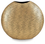Gold textured vase, teardrop form with dark rim at the top